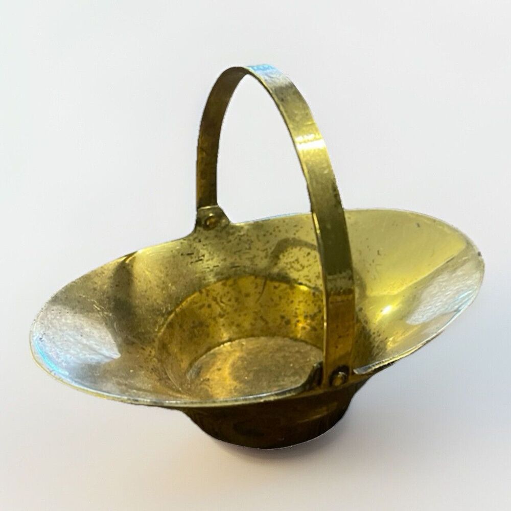 Vintage Solid Polished Brass Basket With Handle